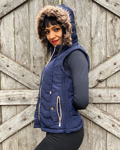 Imagen 6 de 10 de Campera Mujer Piel Invierno Capucha Importada Chaleco