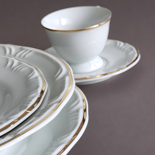 6 Pratos Sobremesa Pomerode Filete Ouro Porcelana Schmidt