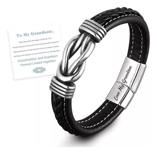 Pulsera De Cuero Trenzado De Acero Inoxidable Para Hombre