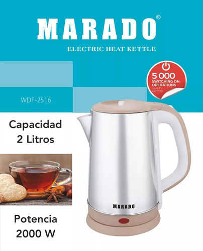 Tetera Jarra Electrica Hervidor Agua De Acero Inoxidable 2 L