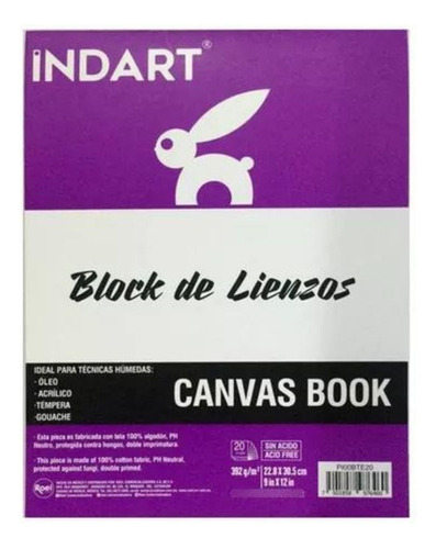 Block Lienzos 20 Hojas Indart Tela Canvas Book 22.8 X 30.5cm