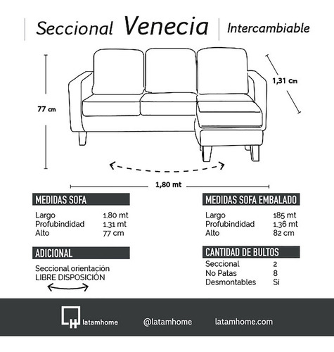 Seccional Venecia Intercambiable Pu - Latam Home