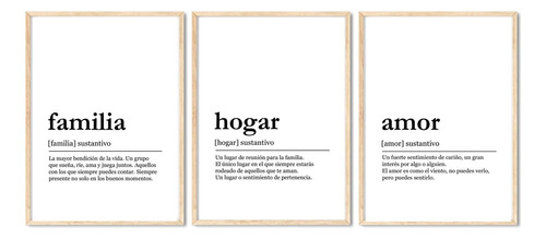 Láminas Cuadros Set X 3 Definiciones Familia, Hogar, Amor