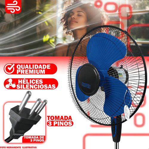 Ventilador Pedestal Coluna 3 Hélices 220v 45w Triplo Pedestal 130cm Regulável Cor Azul Kit Com 4