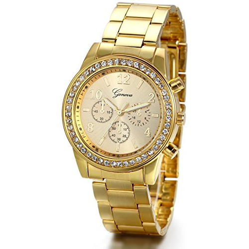 Reloj De Ra - Unisex Women's Rhinestone Accented Gold-tone B