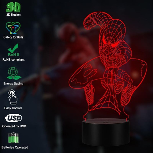 Lampara 3 D Led Spiderman Superhéroe 7 Colores Con Envio 