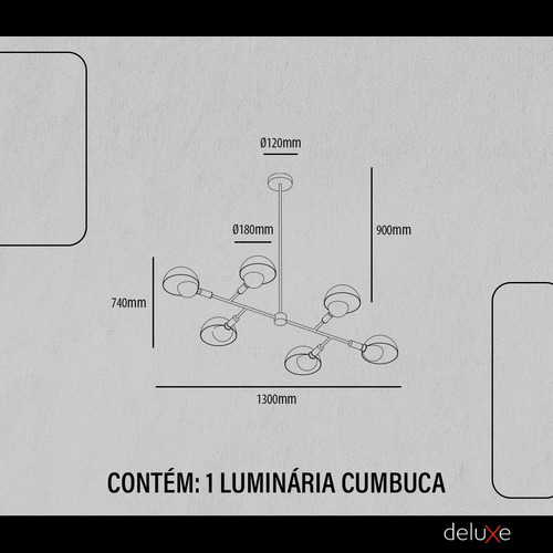 Lustre Avant Cumbuca 6 Hastes P/ Quarto Sala Cozinha Balcão Cor Preto fosco