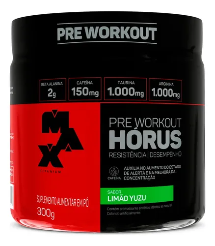 Pre Workout Suplemento Em Pó Max Titanium Pre Treino Horus Sabor Limão yuzu Em Pote De 300g