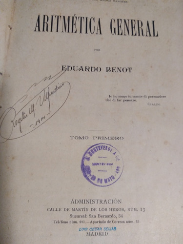 Aritmetica General - Eduardo Benot - Antiguo (b720)