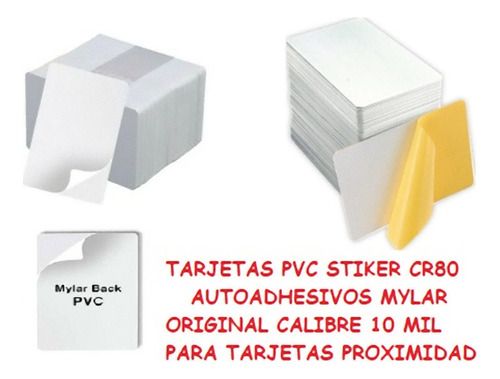  Pack 100 Tarjetas Pvc Con  Stiker Adhesivo Mylar 10mil Cr80