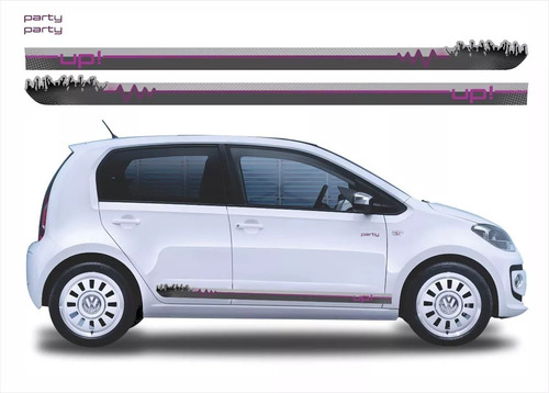 Kit Adesivo Faixa Lateral Para Volkswagen Up Party 14064 Cor CINZA/ROXO