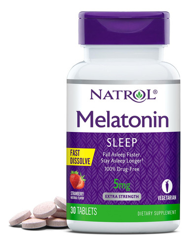 Melatonina Natrol Sleep 5 Mg 30 Tabs | Rápida Disolución  Sabor Fresa