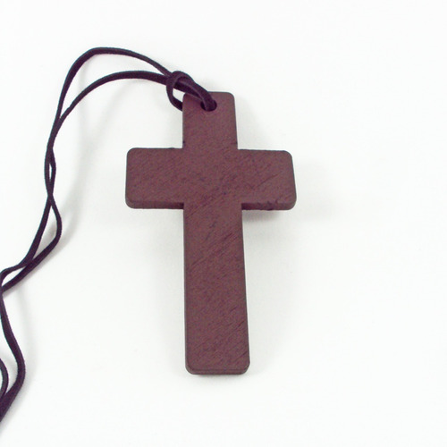 Cruz De Madeira Rústico Grande + Cordão De Couro Crucifixo