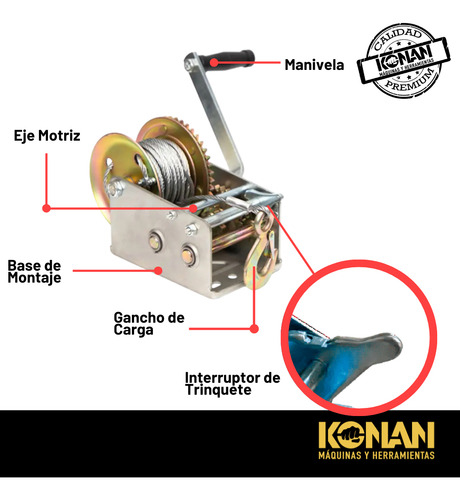 Malacate Manual Konan Tkmc/05 3 450 Kg 10 M Cable