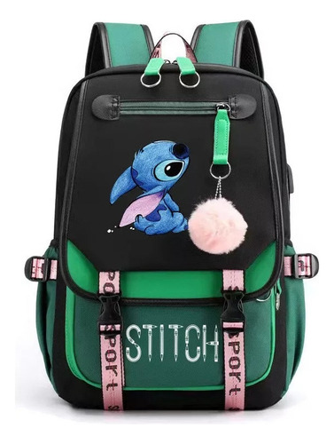 Mochila Verde Con Puntada De Dibujos Animados Lindo