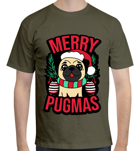 Playera Diseño Navidad - Merry Pugmas - Pug Perro