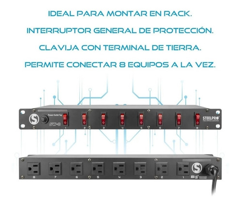 Steelpro Barra Multicontacto 8 Interruptores Sw8 127v 