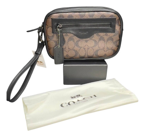 Neceser Cosmetiquera Unisex Sobaquera Con Cierre Y Muñequera Chocolate Liso