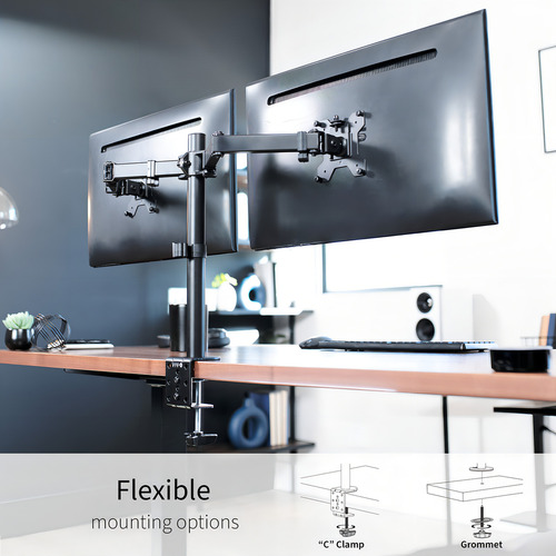 VIVO Soporte de montaje en escritorio para monitor Dual LCD LED de 13 a 30 pulgadas, resistente, totalmente ajustable, se adapta a 2 pantallas, STAND-V002