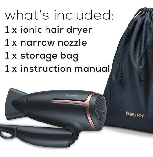 Secador De Pelo Beurer Hc25 Ionic 1600w Anti Frizz Travel Bl