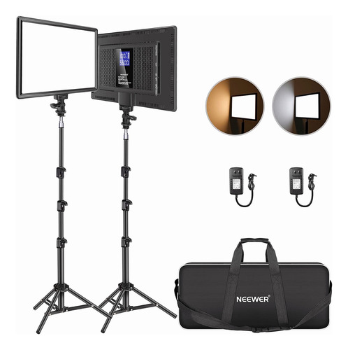 Neewer 2pack Luz Led De Vídeo Kit C/ Batería + Trípode + Bag