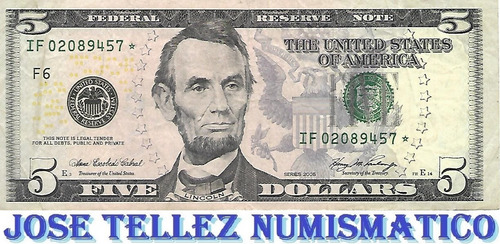 Estados Unidos 5 Dolares Reposicion Año 2006 Mb+ Palermo (Usado)