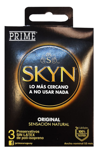 Preservativo Prime Skyn Negro Sin Látex X 3 Un