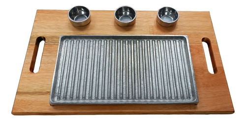 Brasero Gastronomico De Fundicion Con Porta Dips Base Madera