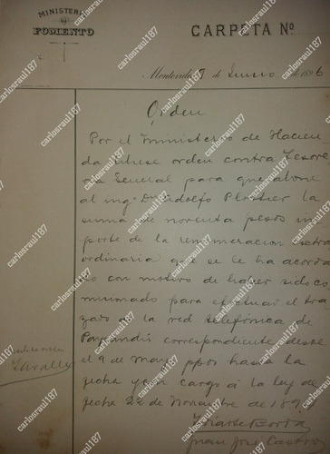 Documento Firma Idiarte Borda  Castro 1896 Plottier Paysandu