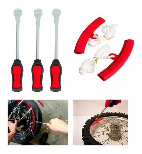  Kit 3 Palancas Para Desllantar Rueda Moto Bici Con Protecto