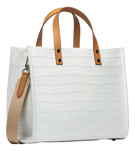Prune Cartera Capri Cuero Croco!!! Blanco Lisa Níquel