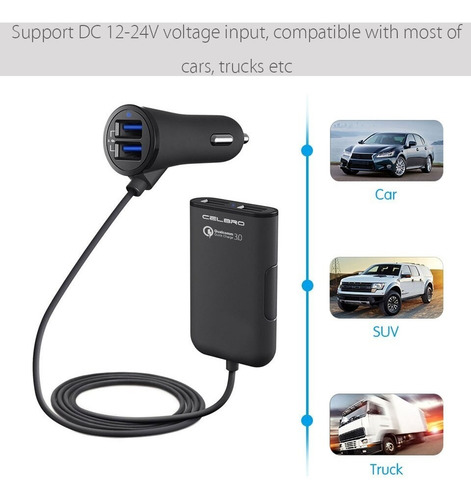 Imagen 5 de 8 de Cargador Rápido Qc3.0 4 Usb Automóvil 2.1a / 3.1a 35w