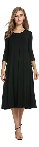 Hotouch Women's 34 Sleeve A-line And Flare Midi Long Dres 