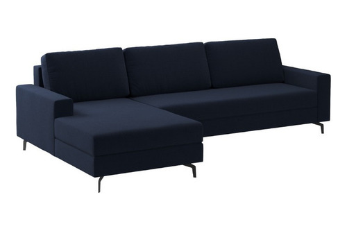 Sofá 244cm Linho Azul Marinho Loft 6 Lugares Chaise Esquerda