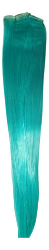 Aplique Cabelo Orgânico Liso Cor Verde Água Com Tic Tac 60cm