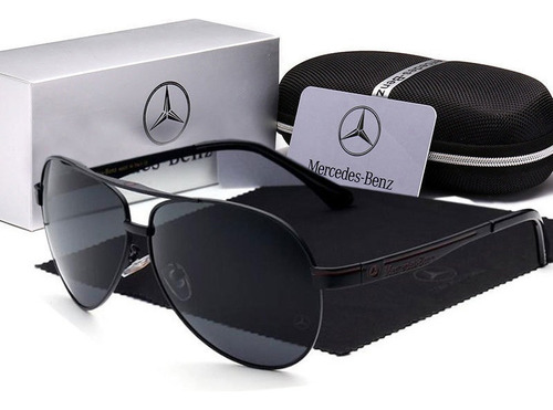 Óculos De Sol Mercedes Benz Metal Polarizado Uv400 Luxo Cor Preto Armação Preto Lente Preto