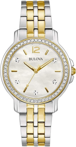 Imagen 2 de 4 de Reloj Bulova Dama Swarovski Dorado 98x127 Cristal Set Collar