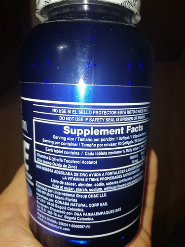 Vitamina E 1000 I.u. 60 Cáp. Natural - Unidad a $9