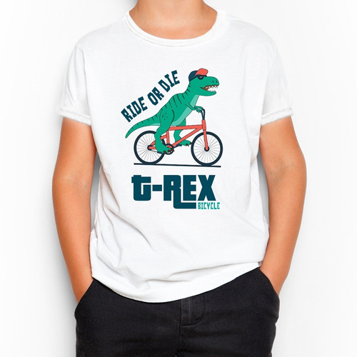 Remera Niño Niña Unisex- T Rex En Bicicleta - Dinosaurio