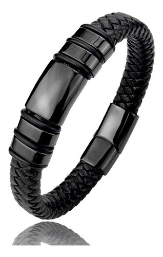 Pulseira Masculina Executiva Tribal Couro Preta Com Garantia