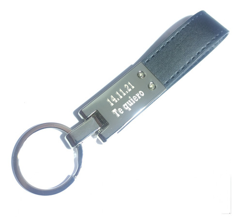 Llavero Acero Ecocuero Grabado Pasacinto Estuche Jb-k14