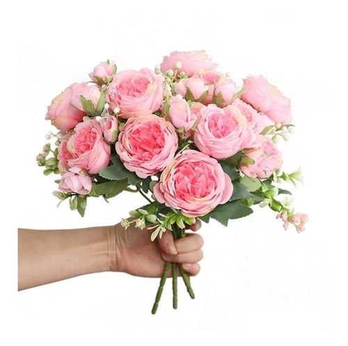 Ramo Flores Peonias Artificiales Rosa Novia Boda Centro Mesa