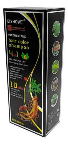Champü Tinte 4 En 1 Eishowt 500 Ml Cubre Canas Negro 10 Pzas