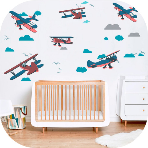 Vinilo Decorativo Aviones Biplanos Infantil 100x50 Cm