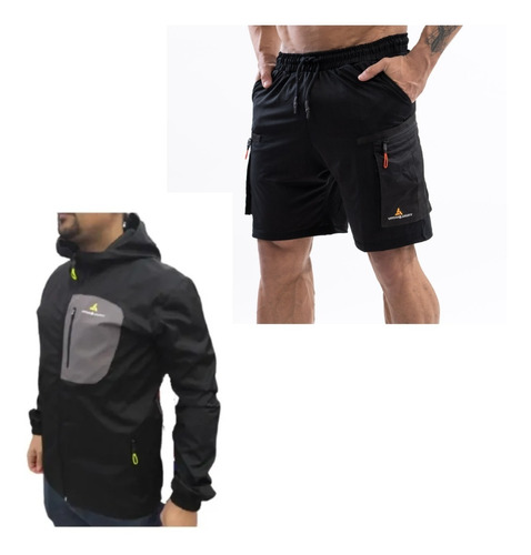 Conjunto! Campera Rompevientos Hombre +short Cargo Bolsillos