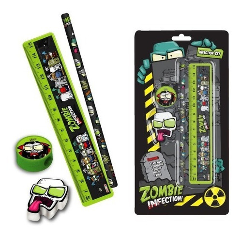 Zombies Set Escolar Lapiz Goma Sacapuntas Y Regla Kreker