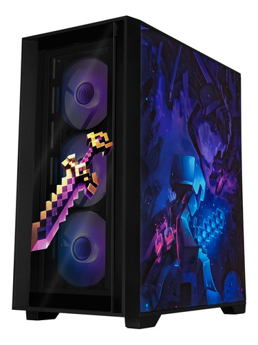 Gabinete Gamer Xtreme Pc Gaming Minecraft Ender Dragon Edition Micro Torre Micro Atx 4 Fan Argb Usb-c Cristal Templado Frente Intercambiable