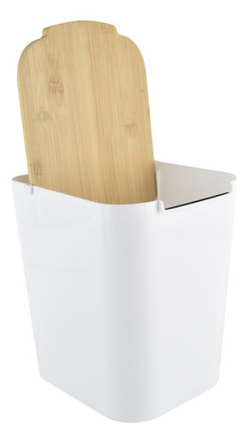 Bote Basura Zense Con Tapa Yamena Blanco/bambu Color Blanco