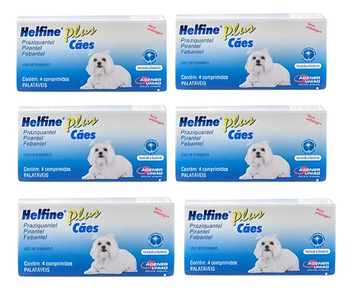 Kit 6 Vermífugo Helfine Plus Cães 4 Comp. Verme E Giárdia