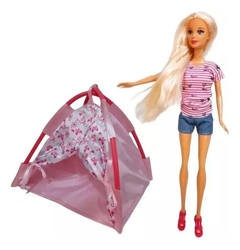 Muñeca Kiara De Camping Con Carpa Y  Accesorios Articulada 